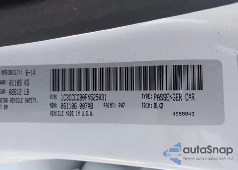 2015 Chrysler 200 C z USA, uszkodzony, nr VIN 1C3CCCCB0FN525031